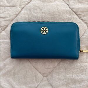 Tory Burch Teal Wallet with Gold Accents